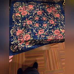 VTG VGUC Talbots Blue Floral Scarf 31" Square